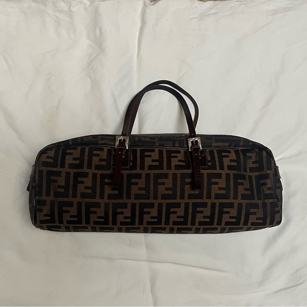 Fendi Zucca Nylon Canvas Baguette Bowling Handbag